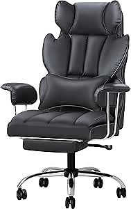 Furmax Big and Tall Office Chair, High Back Leather Gaming Chair with Footrest, Reclining Ergonomic Executive Chair with Lumbar Support for Heavy People 400lbs Home Office Desk Chairs (Gray)