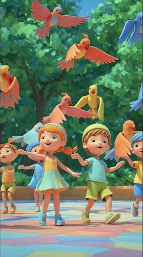 Children & Rainbow Birds Dance Together! 🌈🐦 | Cute 3D Animati