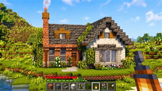 This cottage design combines brick stone and wood in a balanced and clean way