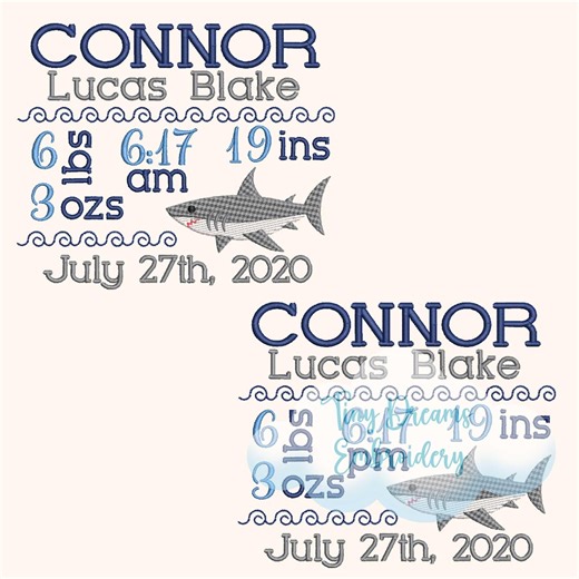Baby Shark Birth Announcement Embroidery Design: Personalized Newborn (2 Sizes) (digital Download) - Etsy