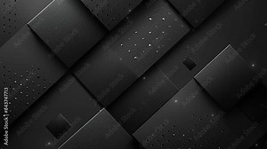 Abstract black background with carbon texture and geometric pattern. Modern design for presentation or social media. Abstract dark wallpaper with copy space. Abstract halftone pattern