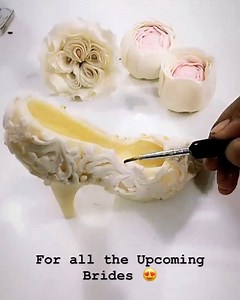 3.2K views · 62 reactions | The most intricate bridal shower cake we did! Preparing the elements: a David Austin Rose, couple Ranunculus, and a filigree laced high heel! | Once Upon A Cake | Facebook