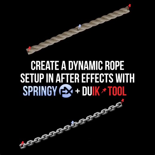 🆕 New tutorial for SpringyFX by @fremox59! 🆕 https://aescripts.com/learn/create-a-dynamic-rope-in-after-effects-using-springy-fx-duik/ In this new tutorial, learn how to create a dynamic rope setup, where you could create a nice dynamic rope in After Effects using SpringyFX and a few expressions. This was previously shown in another older tutorial, but this time we will be using a real rope image (thanks to Puppet Pins) instead of relying on shape layers’ rotobezier path. You’ll need DUIK tool