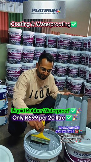 🌧Platinum Paints Liquid Rubber Waterproof🌦 ******* R699 for 20 litres****** All colours ***** Contact us on 072 578 2785 ☎️ LOCATIONS🇿🇦✅📍 - 29 Michelson Road Boksburg Gauteng 📍 - 118 President Mbeki street Rustenburg Central North West 📍 - 10 Jorissen Street Polokwane central 📍 * Liquid Rubber - Black * Liquid Rubber - Terracotta * Liquid Rubber - Light Grey * Liquid Rubber - Grey * Liquid Rubber - Green * Liquid Rubber - Red * Liquid Rubber - Burgundy * Liquid Rubber - Brown * Liquid Ru