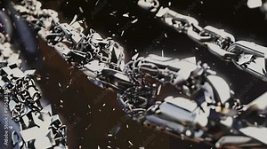 Video of a silver chain being broken. Metal chain is blown apart. Regaining freedom. Breaking free from weakness. Symbol of strength, power, freedom, liberty.