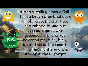 Funny Joke A man strolling along a California beach stumbled upon an old lamp, picked it up