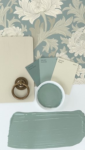 Jasper Stone by Sherwin Williams is a deep, muted green with gray undertones, giving it an earthy and grounded feel. Its balance between green and gray makes it adaptable to various design styles and spaces.✨ Have you used Jasper Stone in your home? We’d love to hear your thoughts about this color. ✨ Would you like a link to the wallpaper, swatches, cabinet color, or hardware?See link in comments. ♥️Need more paint and home decor inspo in your life? Follow Simplee DIY. #sherwinwilliams #sherwinw