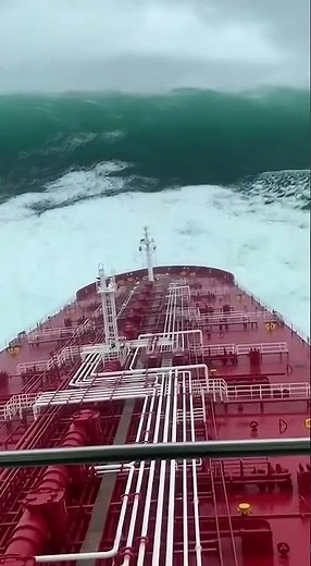 A 50-Foot Wave Bears Down on a Cargo Tanker at Sea