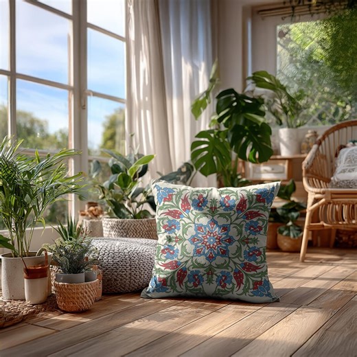 Iznik Floral Star Pillow Cover - Ottoman Turkish Art, Farmhouse Decor - Etsy