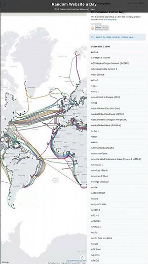 Random Site #9: submarinecablemap.com "This website maps every undersea internet cable across…"