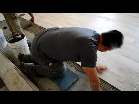 Large wood plank tile installation