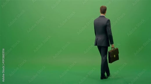 4K video of a man in a suit walking with a briefcase