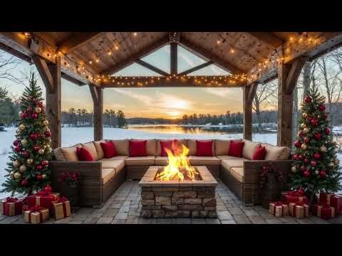 ❄️ Cozy Christmas Porch Ambience 🎄 | Crackling Fireplace & Peaceful Winter Nature Sounds