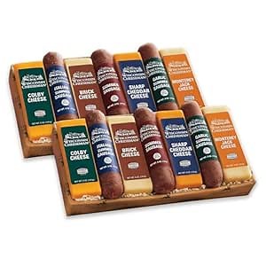 2 Holiday Gift Boxes - The Wisconsin Cheeseman Meat and Cheese Combo - Featuring Italian, Original and Garlic Summer Sausages, Colby, Brick, Sharp Cheddar, and Monterey Charcuterie Boards, Charcuterie Gift Basket Set