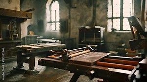 Vintage Drafting Table in Old World Study Room with Ai generated.