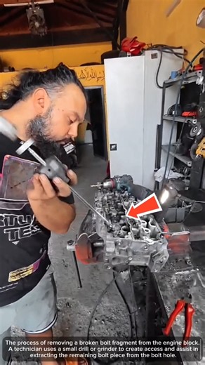 Removing a broken bolt from inside the engine block! 😱 #youtubeshorts #satisfying #technology