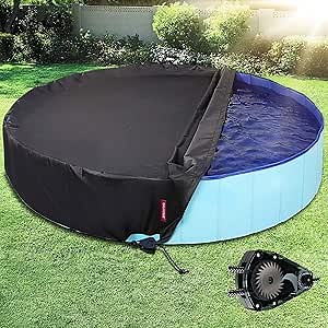 QH.HOME[2026 Upgraded Windproof] 87 inch Kiddie Pool Cover Round, Collapsible Dog Pool Cover with Super Windproof Ratchet Design, Odorless Waterproof Fabric Material and - Only Cover