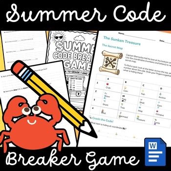 Summer Code Breaker Game Worksheets | Escape Room Decoding Activity Math Reading