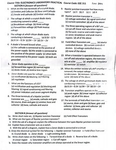 Course Title: ELECTRONICS LABORATORY PRACTICAL Course Code: EEE... | Filo