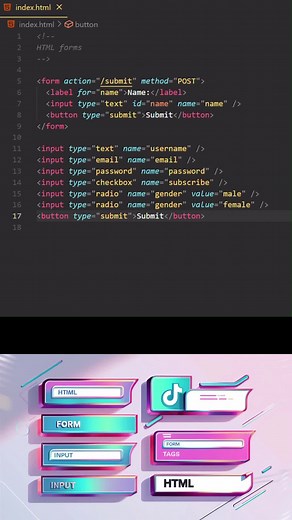 HTML Forms: Collect Data Like a Pro! #HTMLForms #LearnToCode #WebDevelopment #FrontendDev #CodingTips #WebDevJourney #HTMLBasics #TechTok