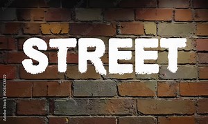 Graffiti spray paint text animation 'street' on a brick wall backdrop