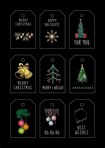 Printable Christmas Gift Tags, Modern Festive Labels (PDF Files) - Etsy