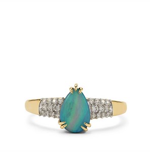 Crystal Opal on Ironstone Ring with White Zircon in 9K Gold