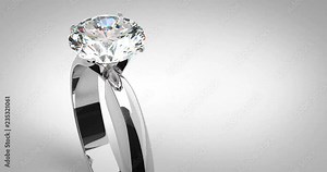 Solitaire Diamond Ring on Gray Background