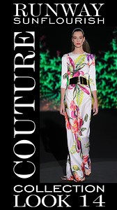 SUNFLOURISH | LOOK 14 | KLEINFIL Confeccionado en satín de acabado suave y estampado floral, este vestido largo es un homenaje a la elegancia clásica. Su escote a caja y las mangas 3/4 crean una silueta refinada, mientras que el cinturón laminado en oro enmarca la cintura con un toque de lujo. La falda larga, diseñada para fluir con naturalidad, acompaña cada movimiento con gracia y sofisticación, convirtiéndolo en el diseño perfecto para brillar en una velada vibrante. Descubre todas nuestras c