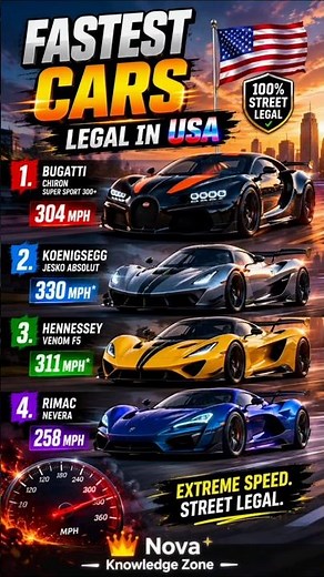 🇺🇸🔥Top 10 Fastest Street Legal Cars! 🚀