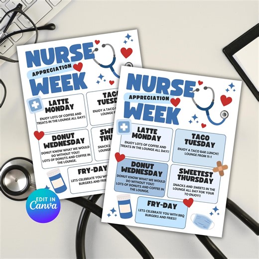 Nurse Appreciation Week Schedule Flyer: Editable Canva Template - Etsy