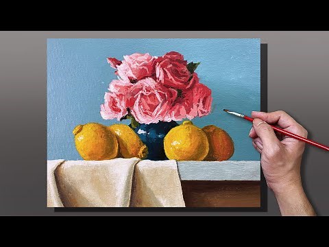 Acrylic Painting Fruits and Flowers Still Life