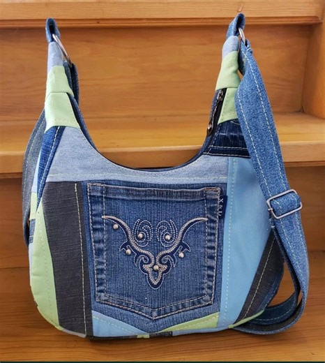 Recycled Denim Hobo Bag: Boho Patchwork Crossbody - Etsy