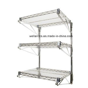 [Hot Item] Commercial Kitchen Storage Rack 3 Tiers Chrome Metal Wire Frames Wall Mounted Shelving