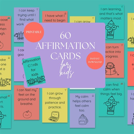Positive Affirmation Cards for Social Worker Printable Student Mental Health Kids Calm Corner Elementary Student Affirmations Deck Teacher - Etsy