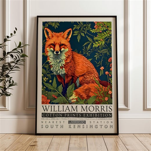 William Morris Inspired Fox Poster - Lush Green Foliage and Earthy Tones - Etsy