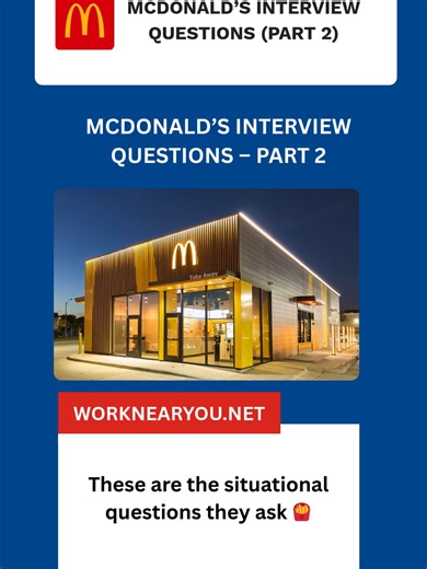 McDonald’s Interview Questions 🍟 (Part 2) Situational & teamwork questions asked in real interviews. Covers transportation, challenges, teamwork, problem-solving, and strengths & weaknesses. Watch Part 1 for the most-asked questions 👀 #InterviewQuestions #JobInterviewTips #CrewMember #FirstJob #TeenJobs