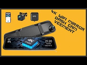 4K WiFi Mirror Dash Cam, Veement 12" Front and Rear View Mirror Camera with GPS for Car