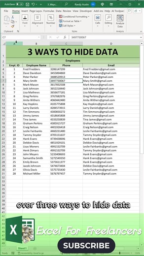 4.5K views · 40 reactions |  3 Clever Ways to Hide Data in Excel (Without Deleting It) Right-click hide, font camo, and the secret semicolon trick — master them all in under 60 seconds. Perfect for clean reports and locked-down dashboards. Level up your Excel skills  Join the community: https://www.excelforfreelancers.com/op/be-part-of-our-excel-community/ #exceltips #exceltricks #exceldashboard #productivityhacks #excelforfreelancers | Excel For Freelancers | Facebook