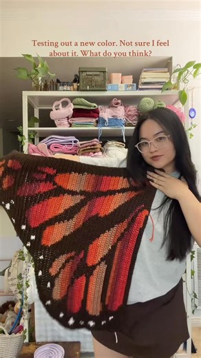 Biyabimi on Instagram: "Should I just stick with solid color yarn for this butterfly cardigan pattern? 🤔 #butterfly #crochetcardigan #crochetideas #crochetpattern #crochettutorial"