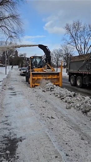 Wheel Loader Snow Blower Clearing Sidewalk Snow
