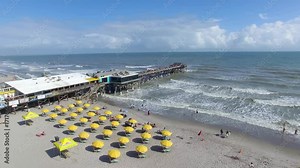 Daytime Cocoa Beach Pier aerial video, Cape Canaveral, Florida Stock Video
