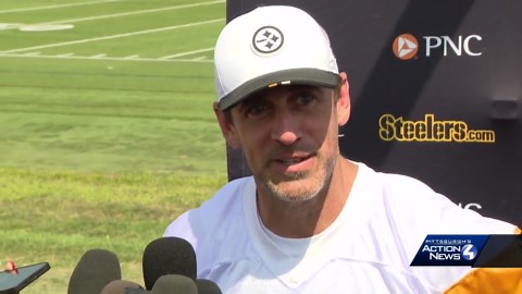 Aaron Rodgers talks about first day at Steelers training camp