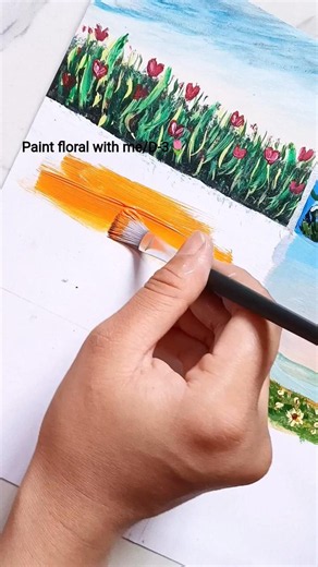 Easy Floral Painting 🌸 Day 3 | Relaxing Acrylic Painting Tutorial 🎨 #shorts #floralpainting #art