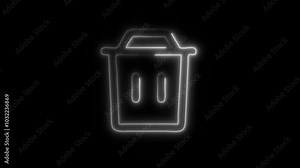 Glowing Delete Icon in HD Video Neon Animation – Remove and Trash Symbol on Black Background
