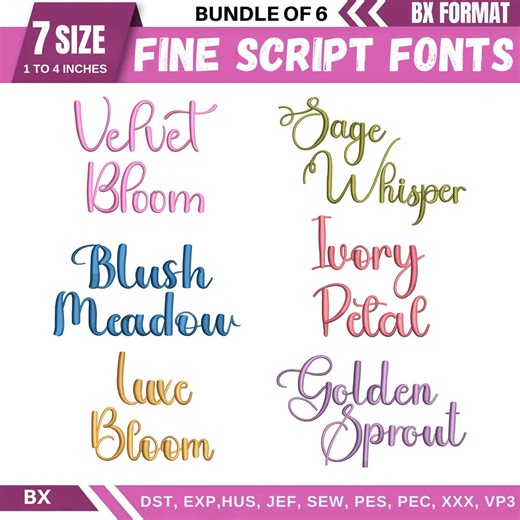 BX Cursive Machine Embroidery Font, Monogram Script Alphabet, Satin Stitch Font, PES, DST, Boho Signature Font, 7 Sizes, Instant Download - Etsy