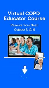 Are you ready to lead the way in COPD education? Our October COPD Educator Course is designed for professionals like you who want to make a difference. Sign up now and get ready to learn evidence-based strategies, best practices, and the latest advancements in COPD management.  Sign up now for October 5,12, and 19 live course. https://on.lung.org/3DJQ339 | American Lung Association | Facebook