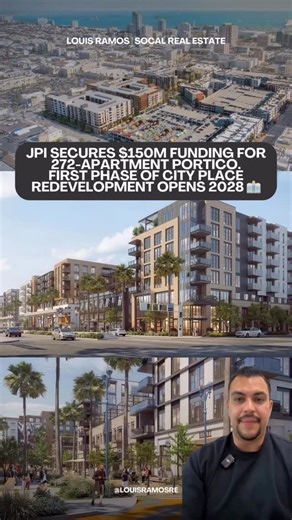 Louis Ramos | So Cal Realtor on Instagram: "JPI Secures $150 Million for Portico—272 Apartments Launch Downtown Long Beach’s Mosaic Redevelopment 🏢 Downtown Long Beach will never be the same. Out with the old City Place mall, in with Mosaic—a new 14-acre walkable, mixed-use urban neighborhood designed for how people want to live, work, and connect today. Leading the way is Portico: an eight-story, $150M, 272-unit mixed-use building by national developer JPI, now fully funded and breaking ground