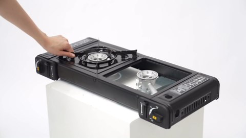 2-Burner Butane Camping Stove, Portable Camping Stove, Auto Ignition Camping Burner for RV, Apartments, Outdoor Casual Cooking Camping Stove Kit with Grill Plate