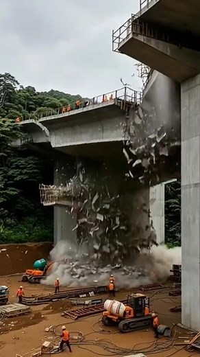 🚨 Bridge Collapse Caught on Camera! | Workers Run as Overpass Fails in Seconds 💥 #fail #construction